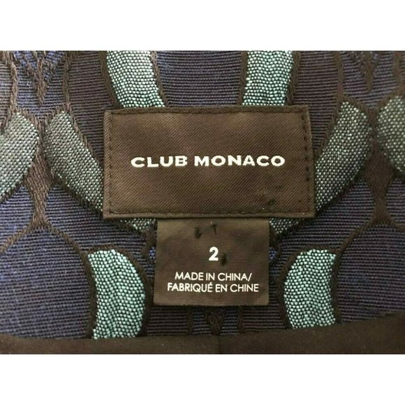 CLUB MONACO Moto Jacket Size 2 Lambskin Leather Detail Blue Jacquard Brocade - Picture 9 of 10